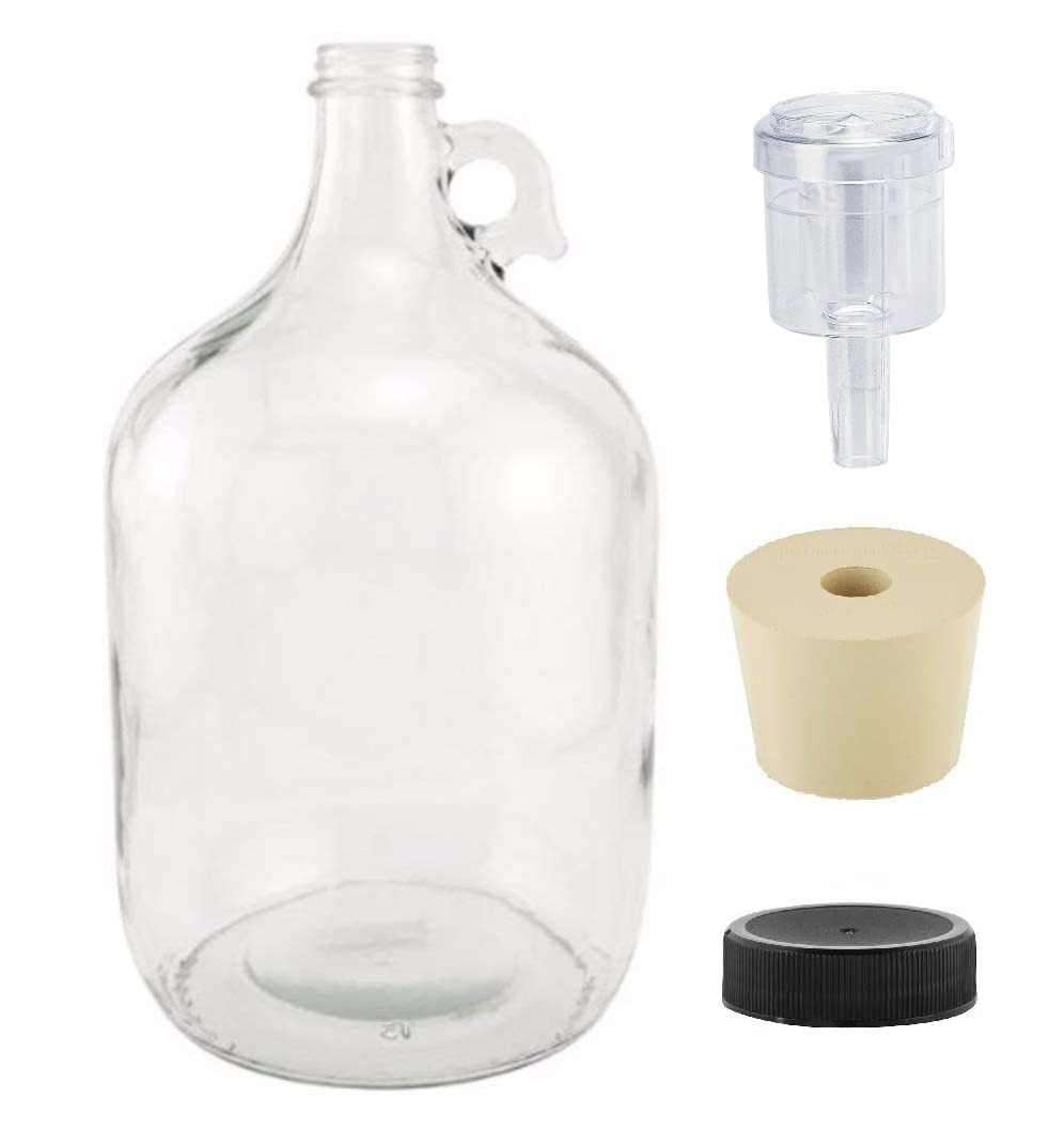 North Mountain Supply 1 Gallon Glass Fermenting Jug with Handle, 6.5 Rubber Lid