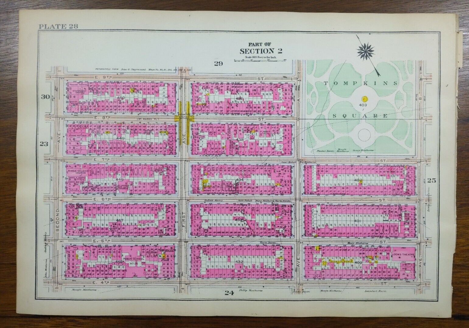1916 EAST VILLAGE NEW YORK CITY NY Land & Street Map ~ TOMPKINS SQUARE PARK