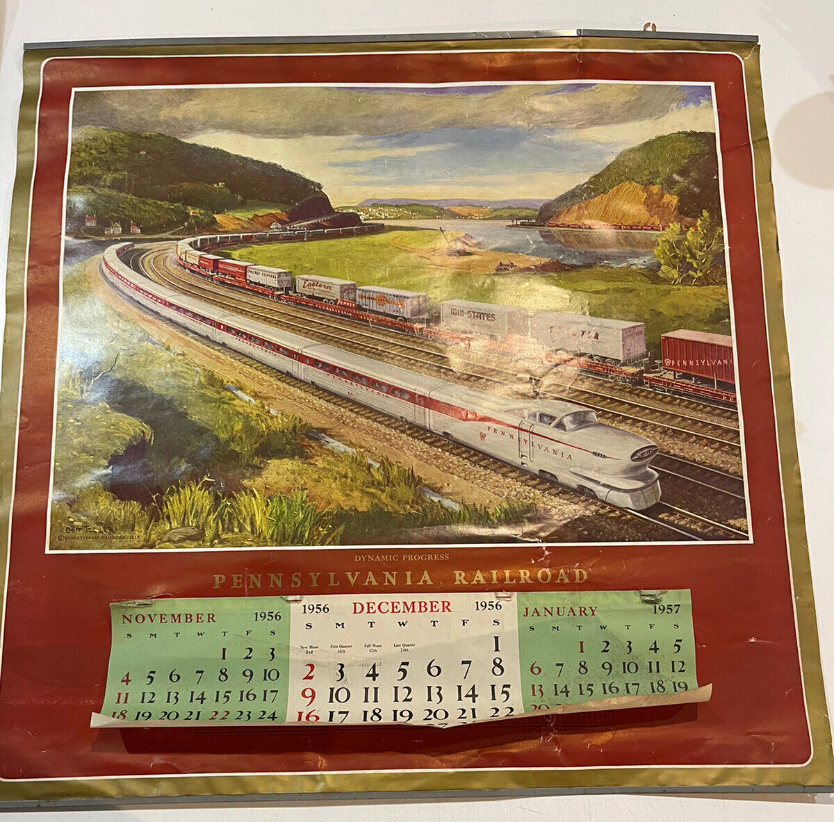 Original Calendar  Dynamic Progress 1956 by Grif Teller Trains Rail