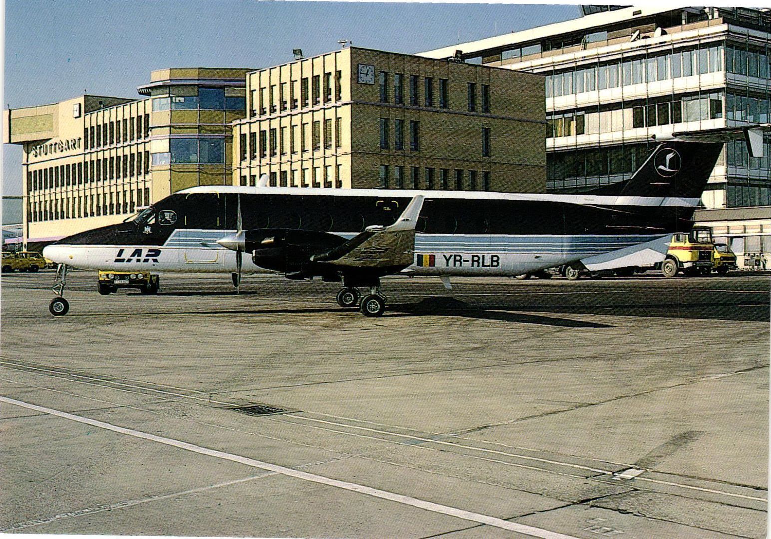 Vintage Postcard 4x6- LAR Romanian Airlines, Beechcraft 1900D YR-RLB, Stuttgart