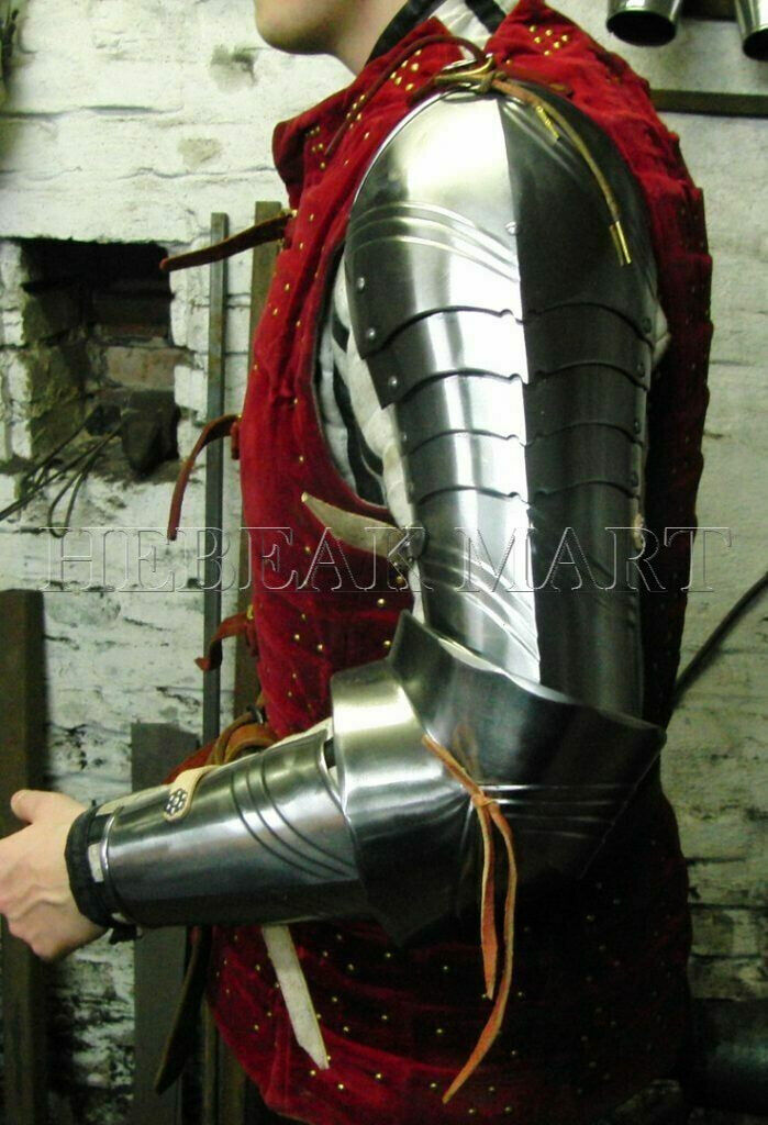 Medieval Gothic Arm Armor Set With Pauldrons 15th Century 18 Gauge Steel