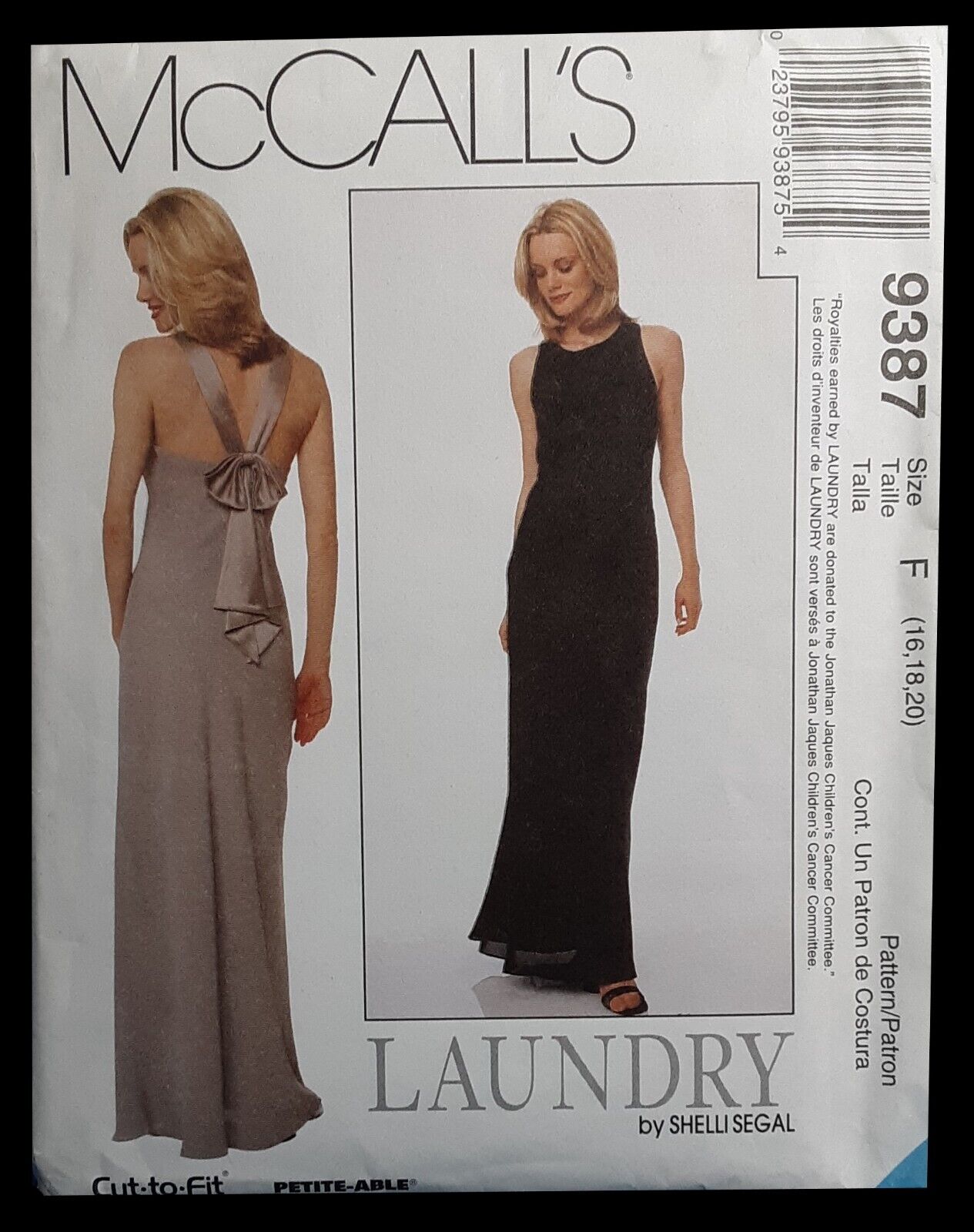 Vintage McCall's #9387: Misses' Lined Bias Dress (1998) Size 16, 18, 20