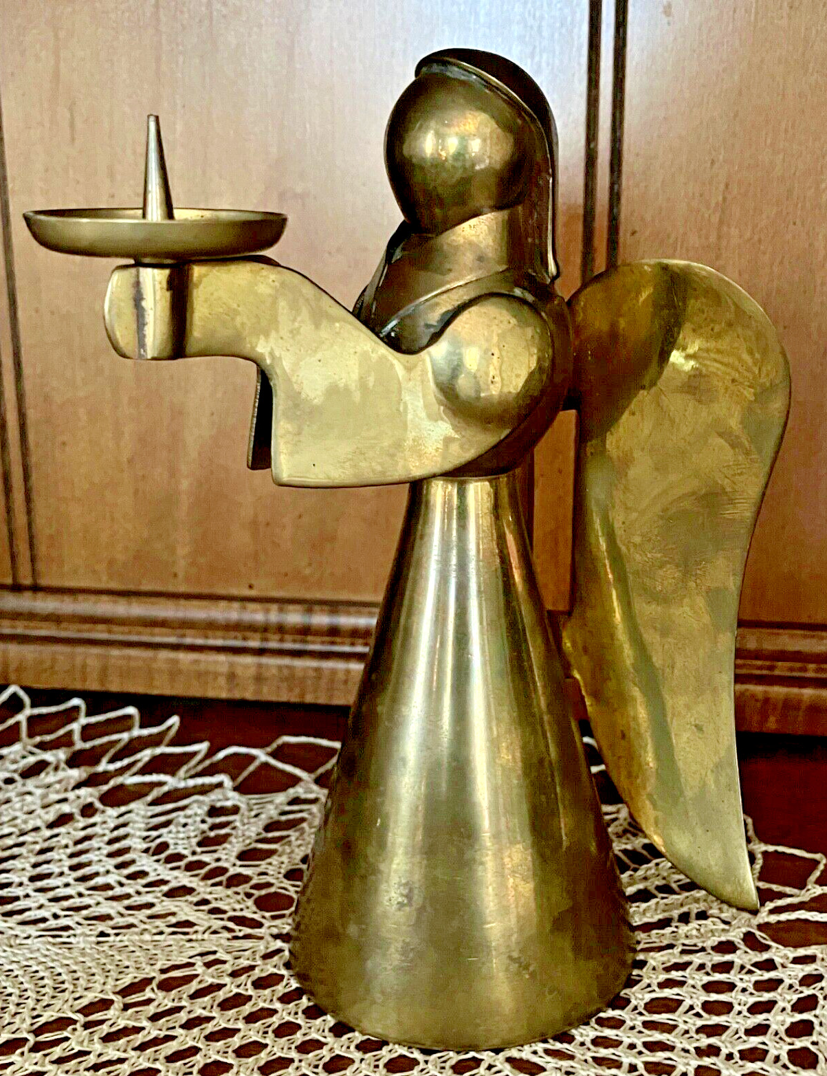 Christmas Angel Brass Candle Holder VTG Patina Holiday Home Decoration 6