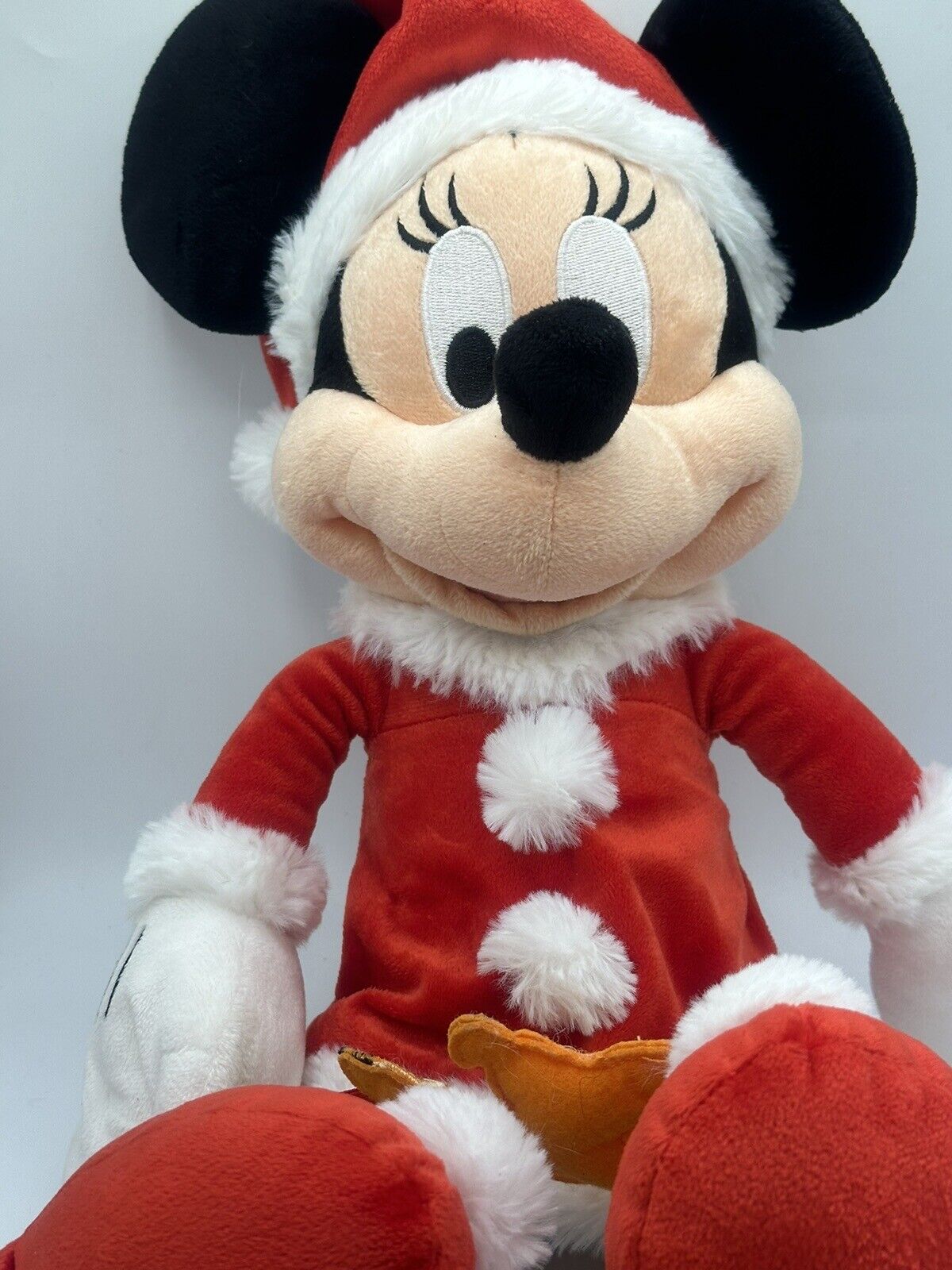 Disney Parks Authentic Santa Minnie Mouse Holiday Plush Holding Bambi Ornament  