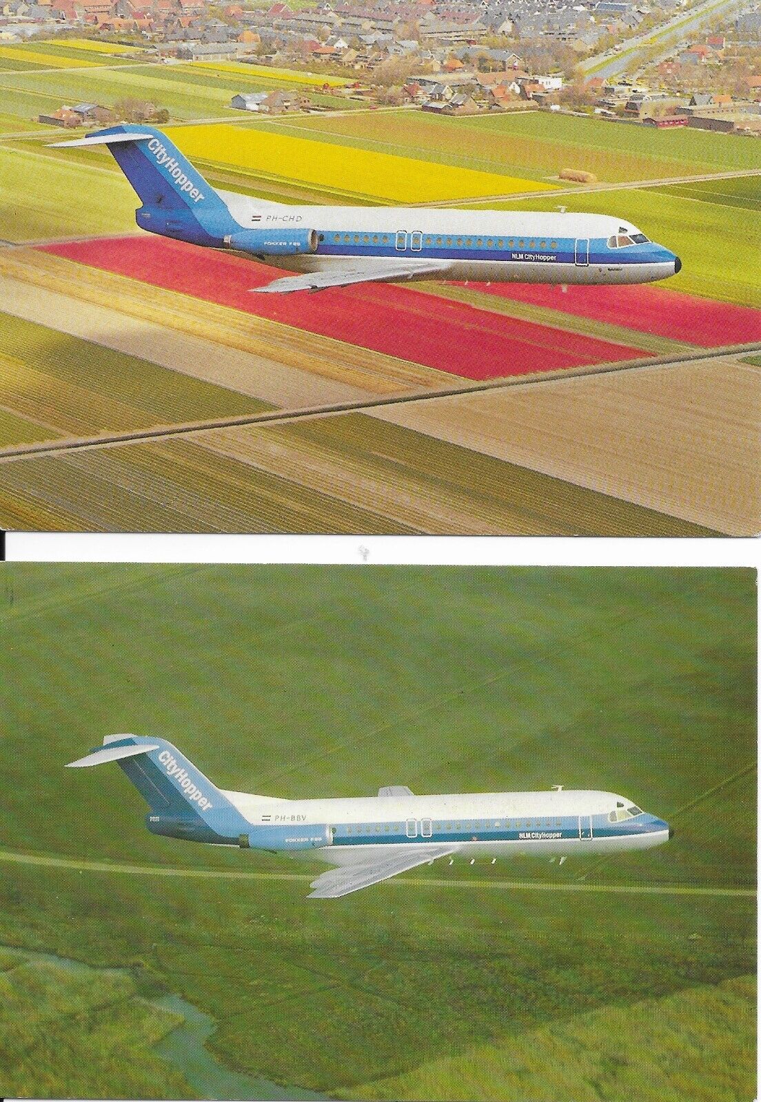 NLM Cityhopper, 2 FOKKER F-28-4000 Postcards, Airline Issue