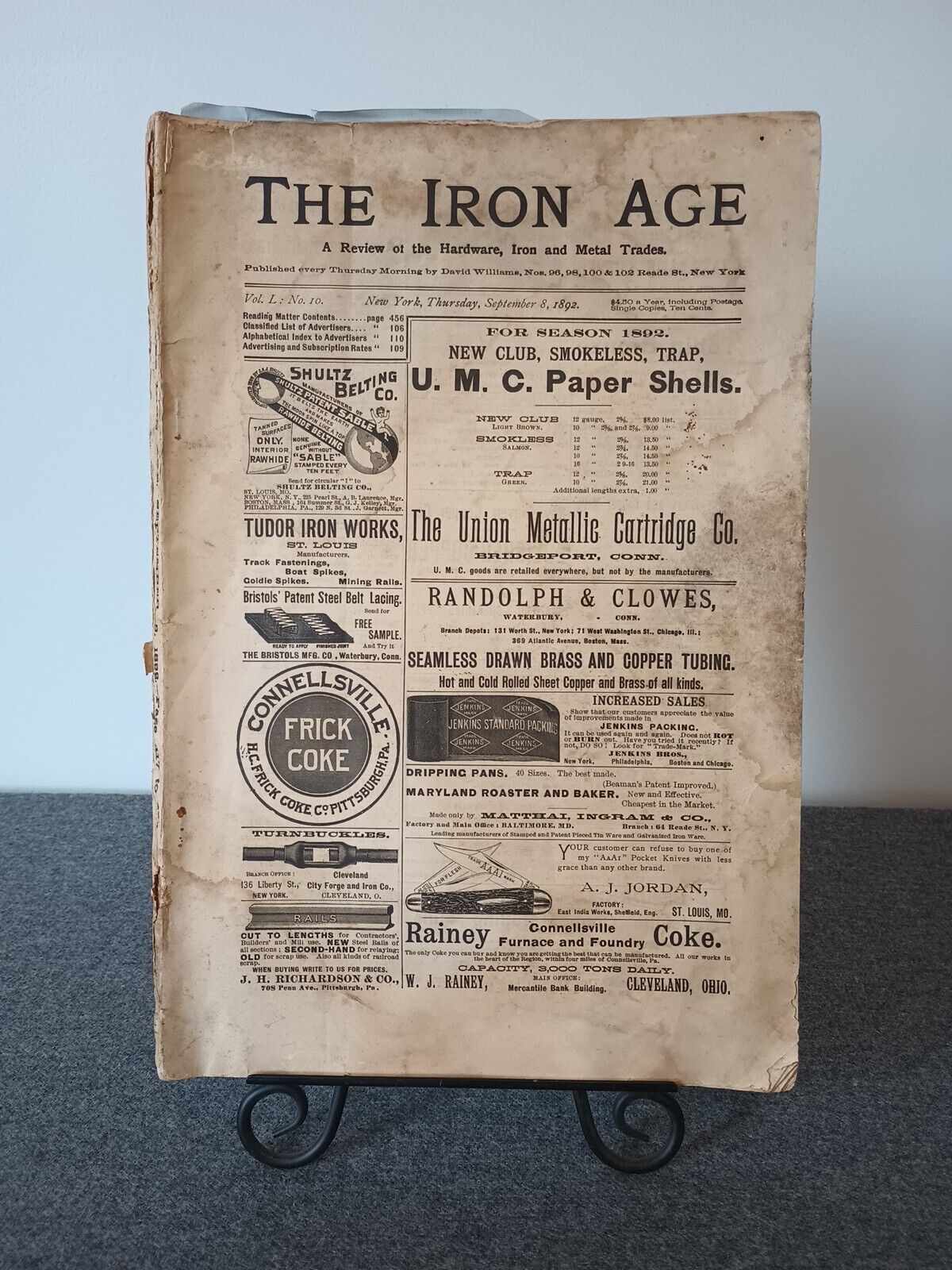 1892 THE IRON AGE Hardware Iron And Metal Trades Review David Williams New York