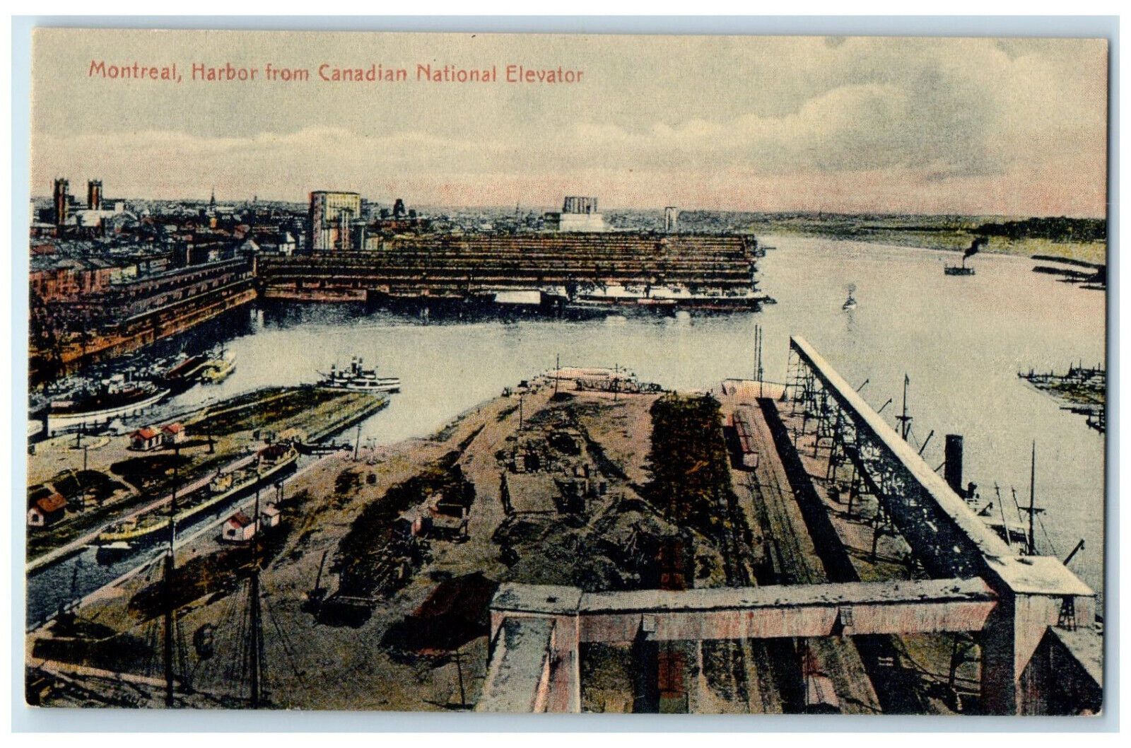 c1910 Montreal Harbor from Canadian National Elevator Quebec Canada Postcard