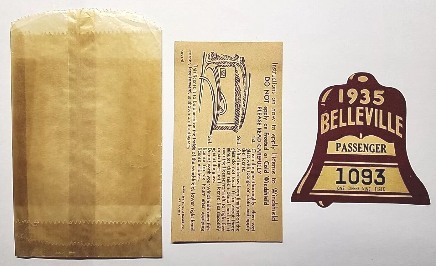 1935 City of Belleville Illinois Vehicle License Window Sticker Decal PB137