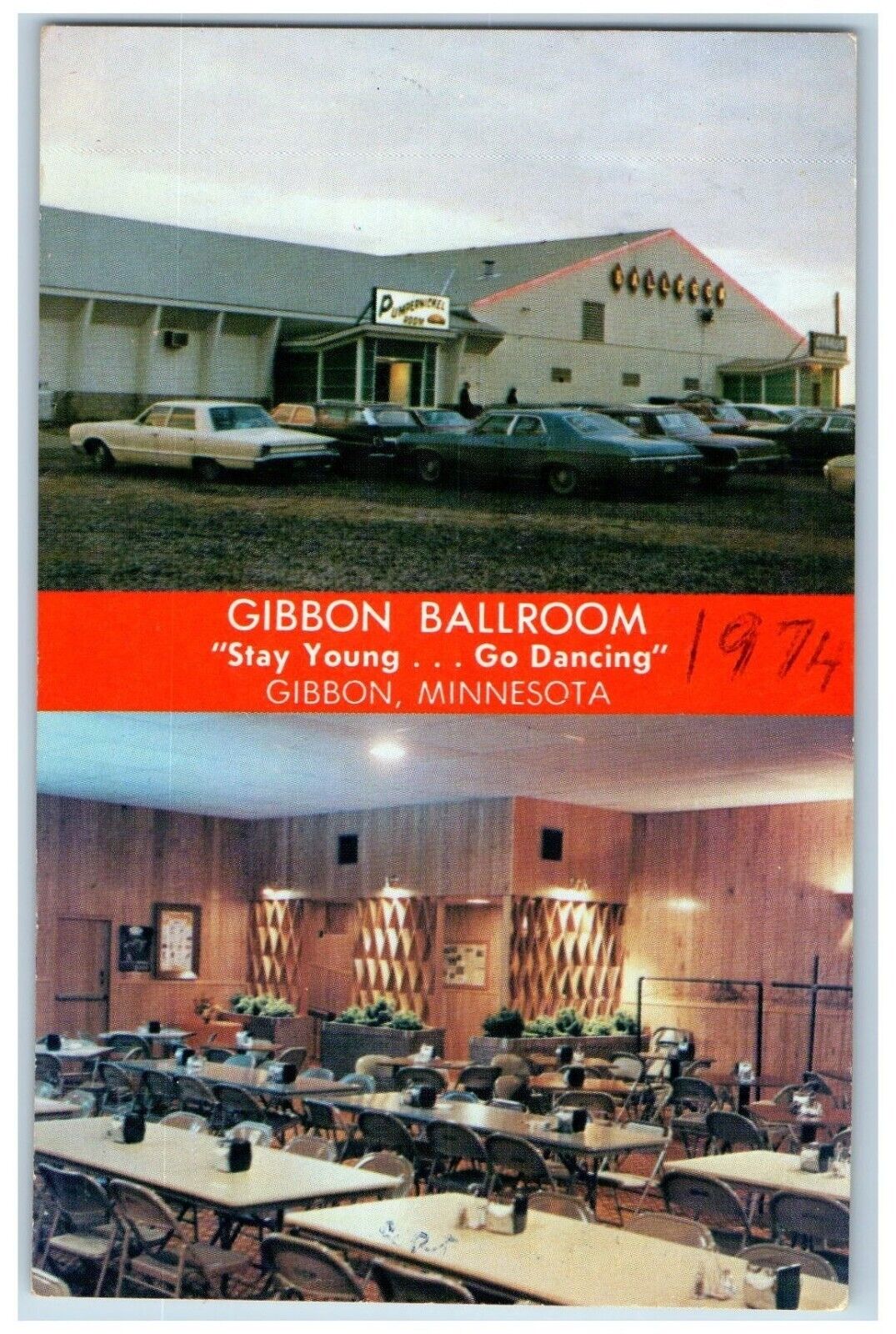Gibbon Minnesota MN Postcard Gibbon Ballroom Dual View 1974 Vintage Posted