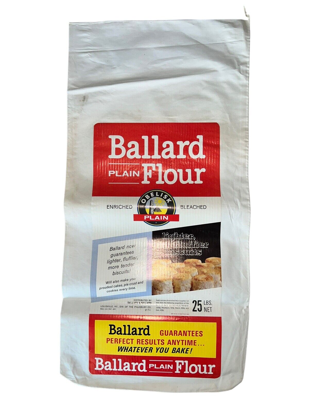 Ballards 25lbs Flour Sack Fabric Paper Label Empty Bag 26 Inches x 13 Inches