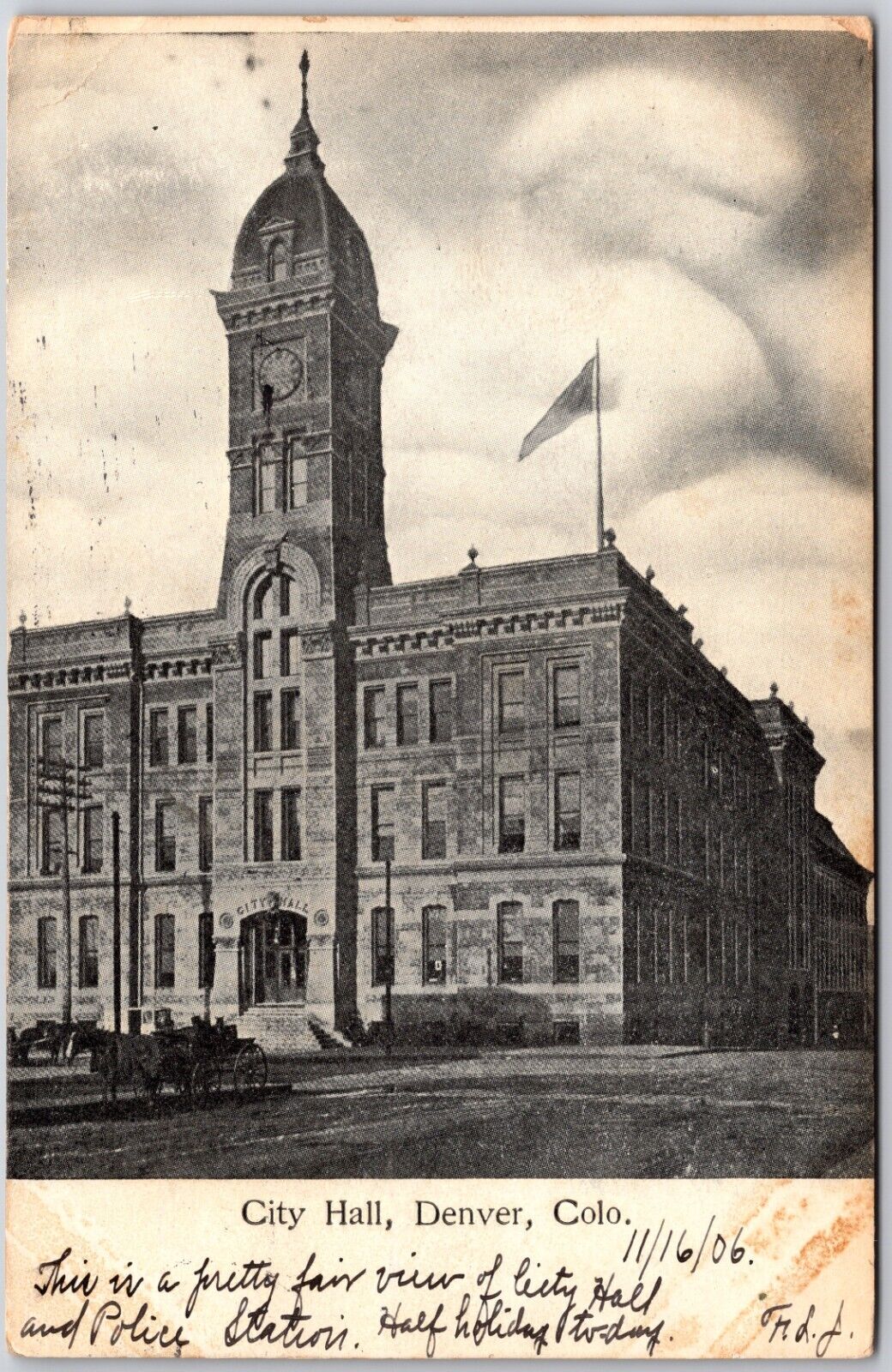 Vtg City Hall Denver Colorado Undivided Back Postcard 1906