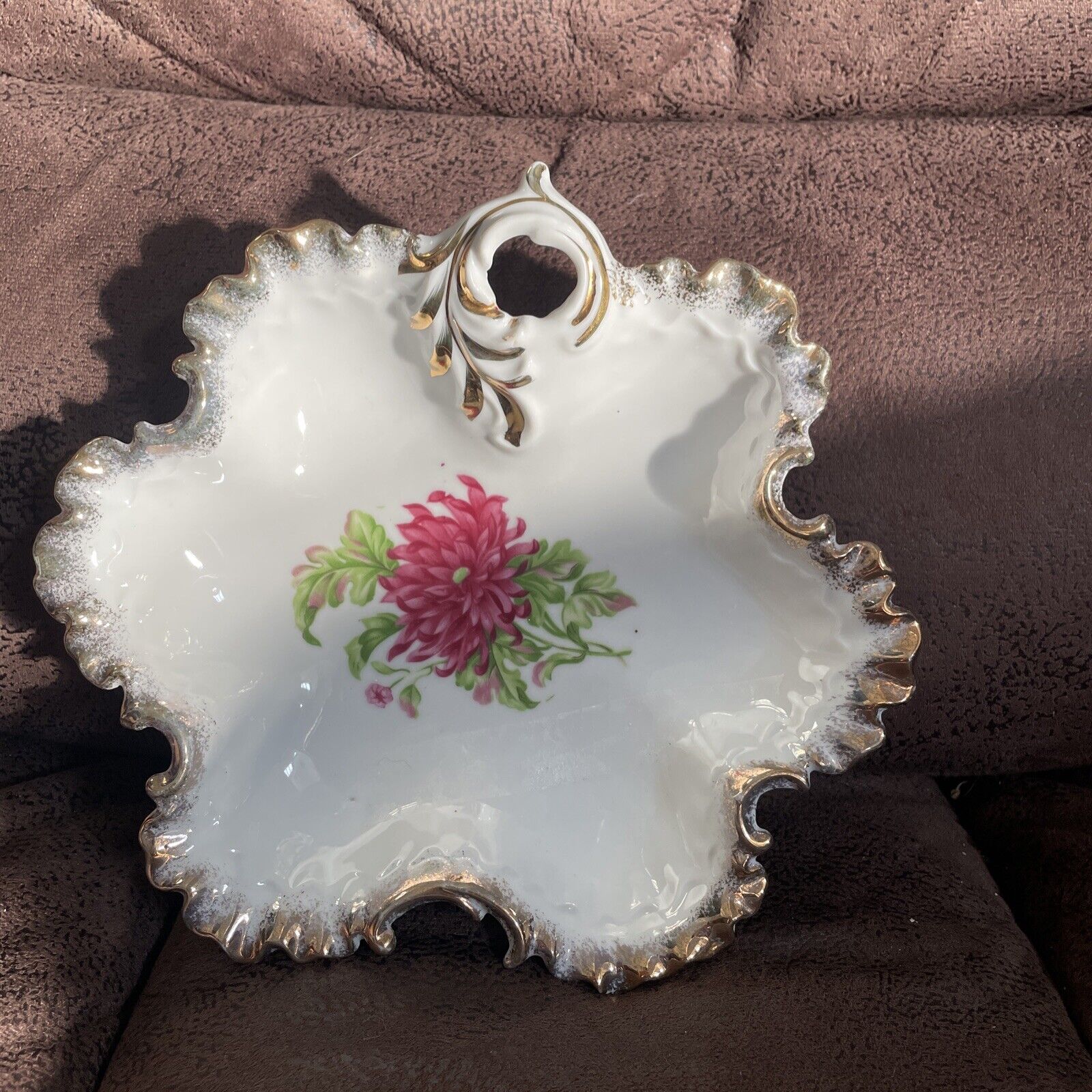 Antique French porcelain bonbonniere small bowl floral decor 