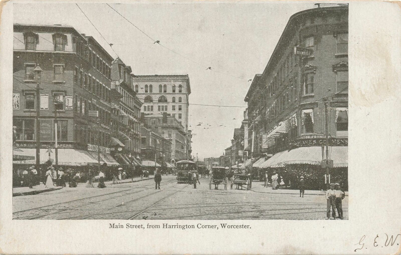WORCESTER MA - Main Street from Harrington Corner showing Trolley - udb - 1906