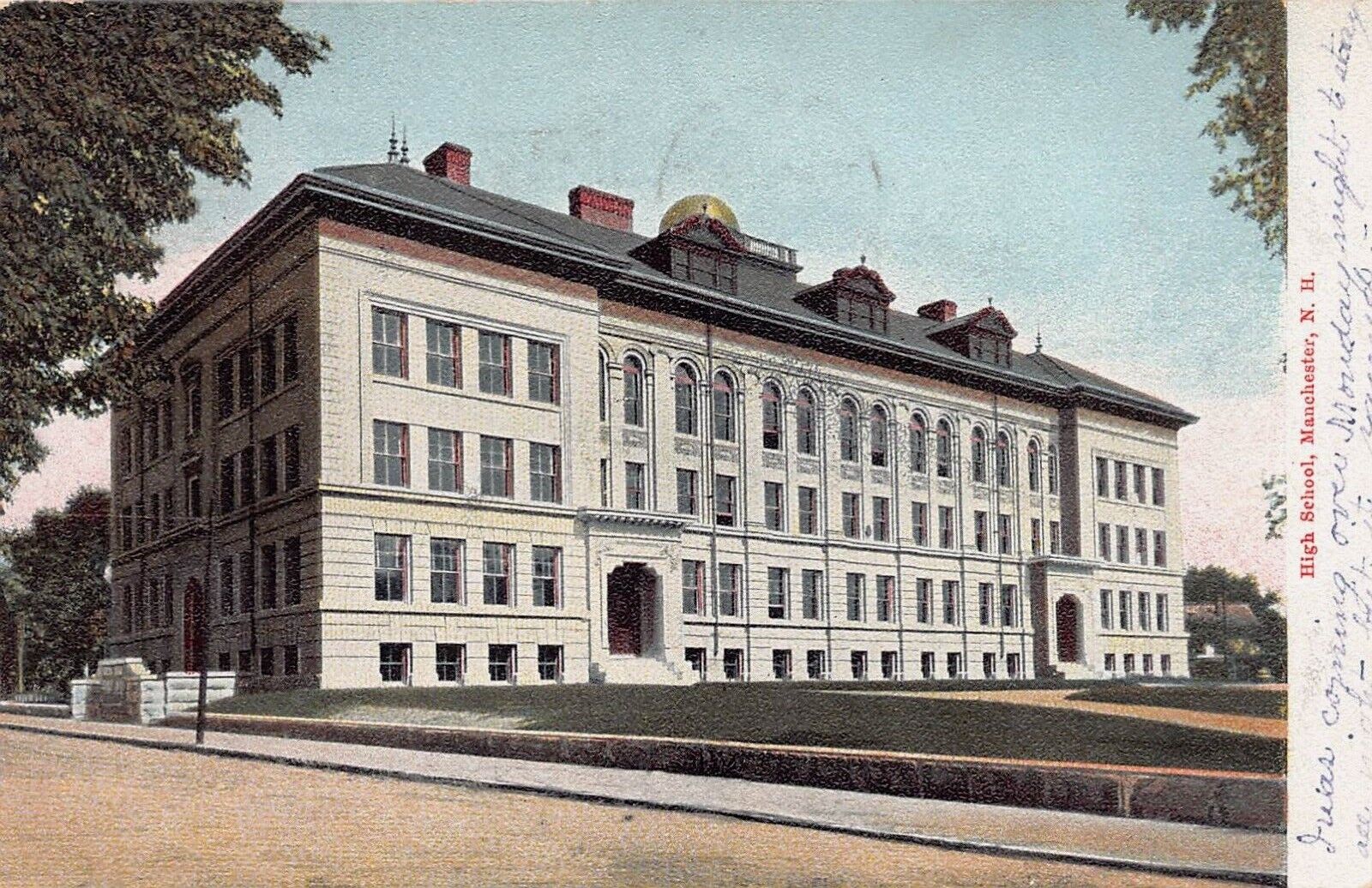 High School, Manchester, New Hampshire, 1905 Postcard, Used