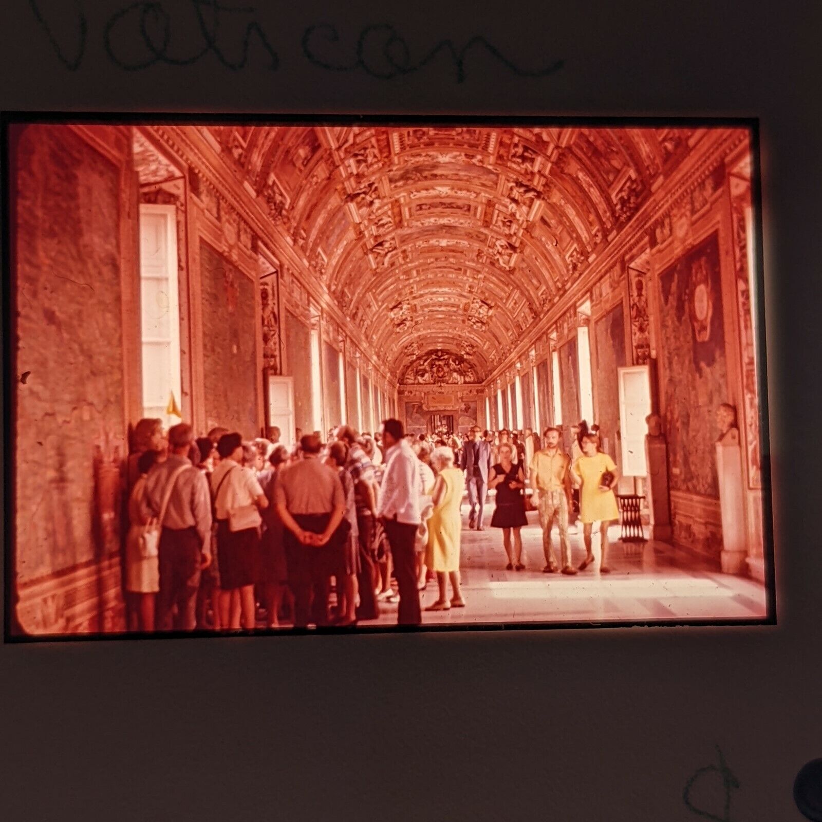1970s Rome, Italy Vatican Hall Museum Tour 35mm Photo Slide Tourists People D2