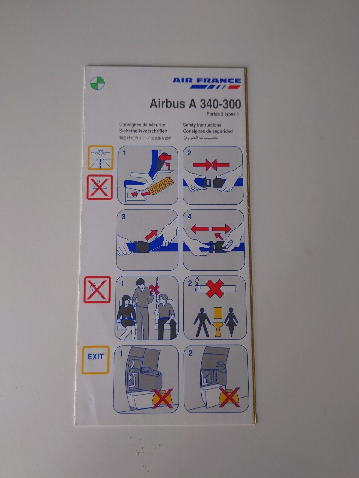 Air France Airbus A340-300 Portes 3 Types 1 Safety Card 2/01