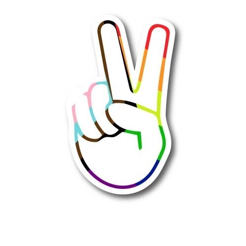 LGBTQ Progress Pride Hand Peace Sign Magnet Decal, 5 Inches, Automotive Magnet