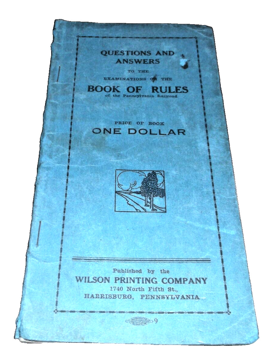 1920\'s GENERIC BOOK OF RULES QUESTIONS AND ANSWERS BOOK PRR HARRISBURG PA