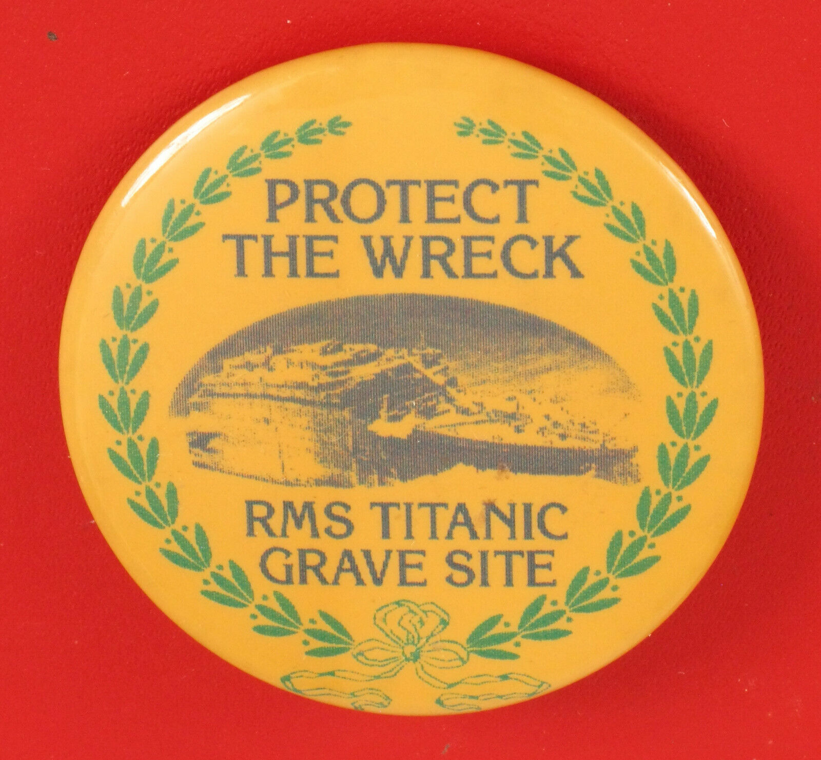 VINTAGE RMS TITANIC GRAVE SITE PROTECT THE WRECK GRAVEYARD BUTTON RARE 