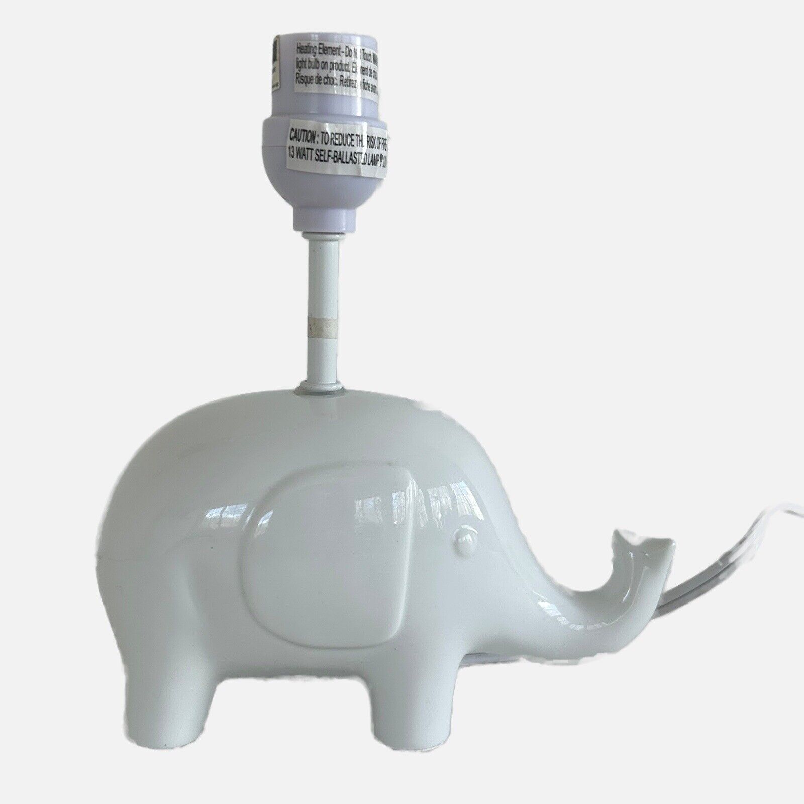 Elephant Lamp Light White Trunk Up Nursery Bedside Accent Childrens Room **