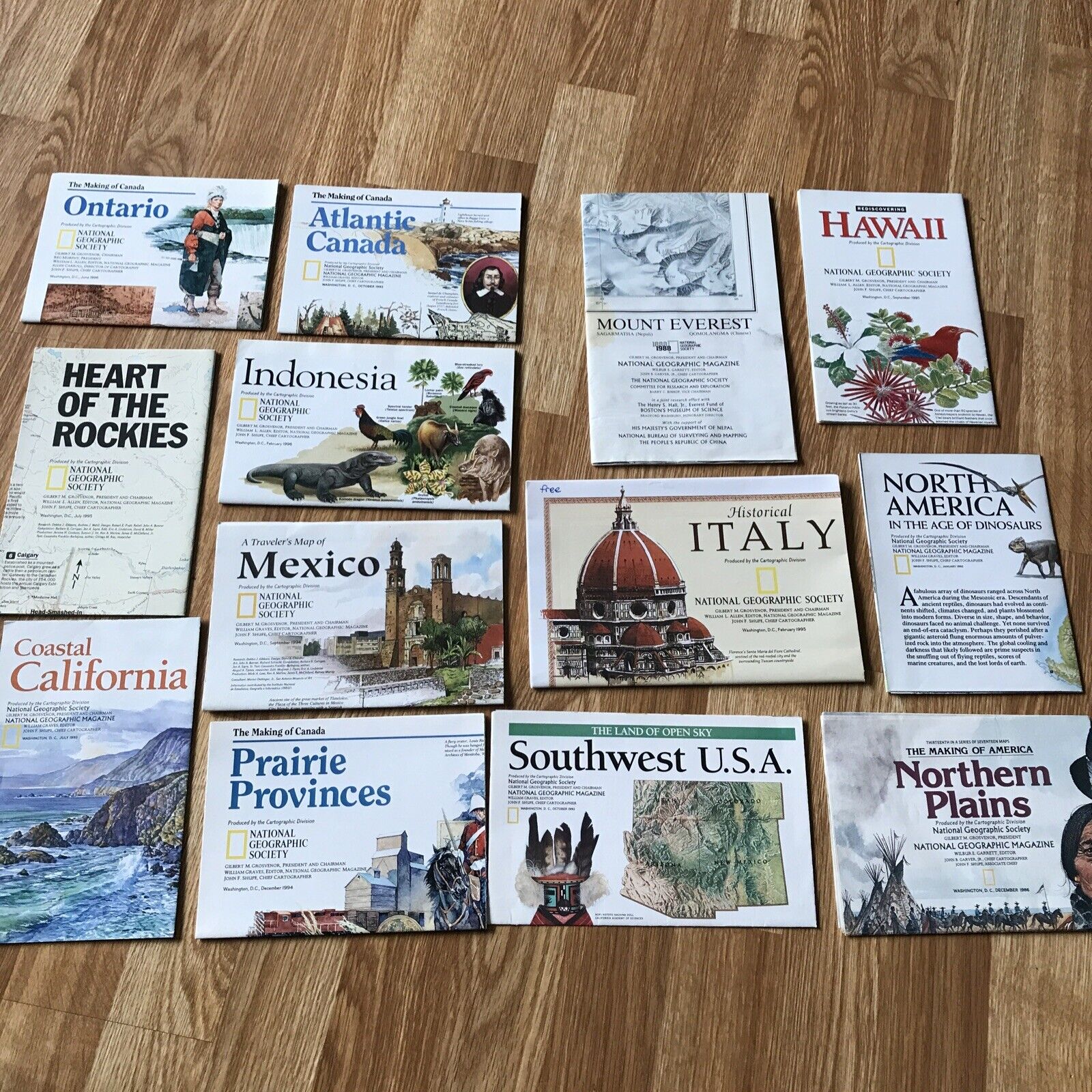 Lot of 13 Vintage 1990s National Geographic Maps USA Canada Mexico Mt Everest