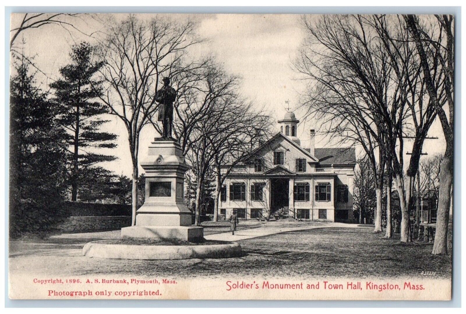 Kingston Massachusetts Postcard Soldiers Monument Town Hall 1905 Vintage Antique