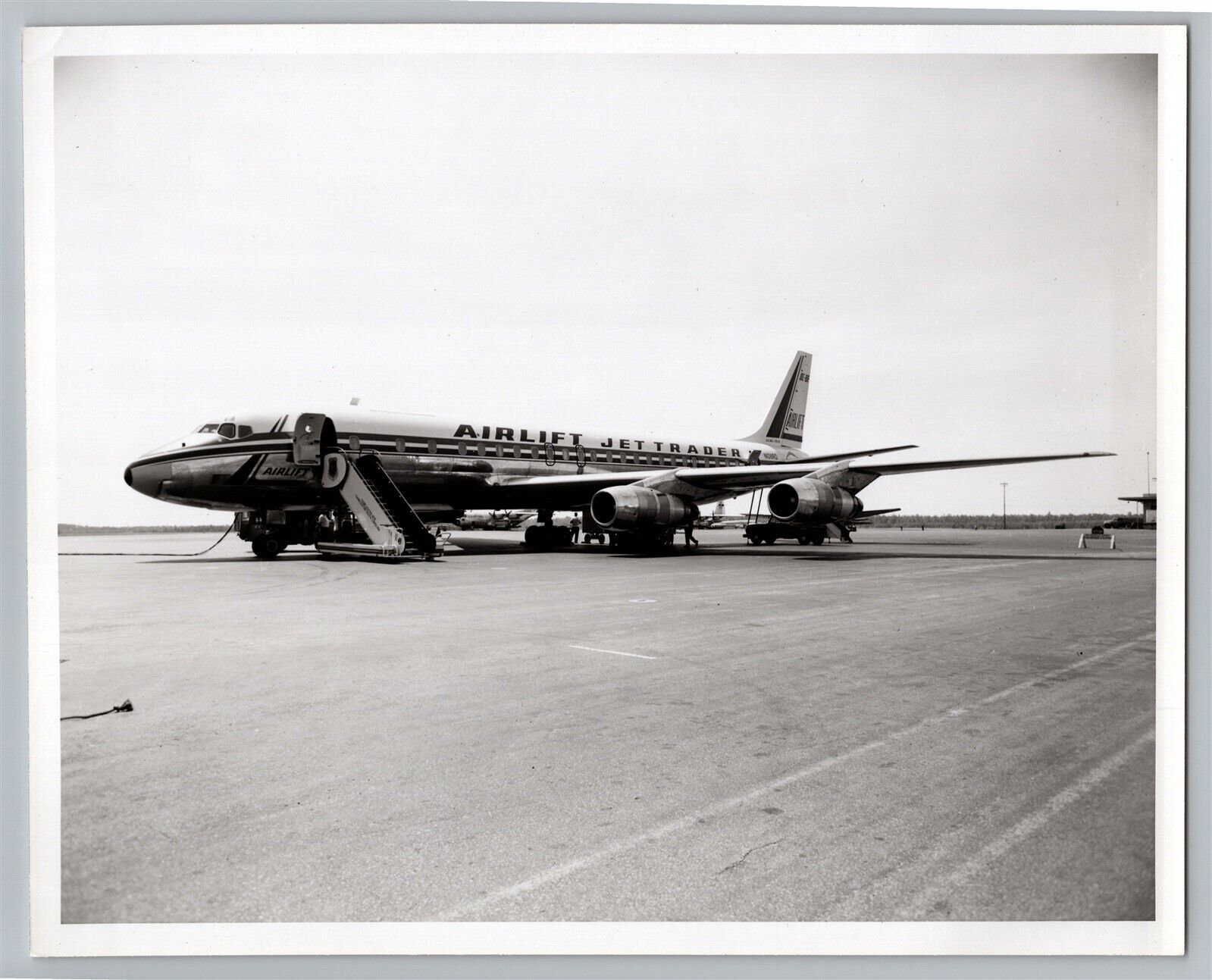 Airlift Jet Trader Airlines Douglas DC 8F Aviation Airplane 1960s B&W Photo #2C2