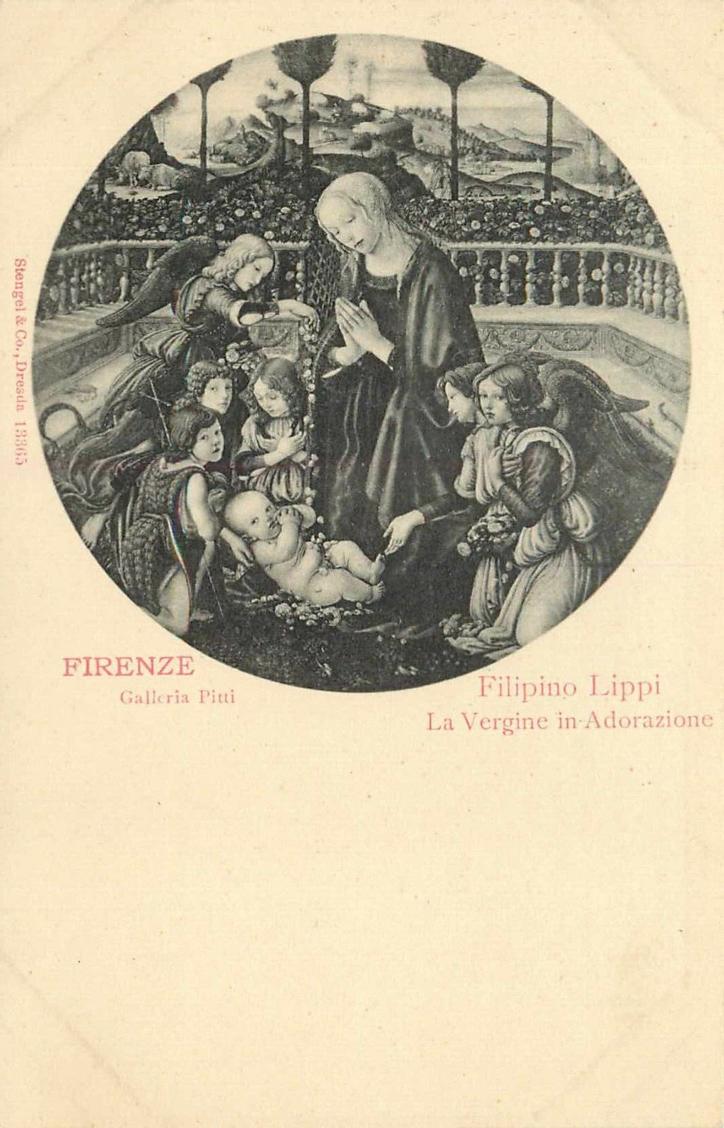 Postcard Religion Christian Virgin in Adoration Florence Filipino Lippi C. 1905