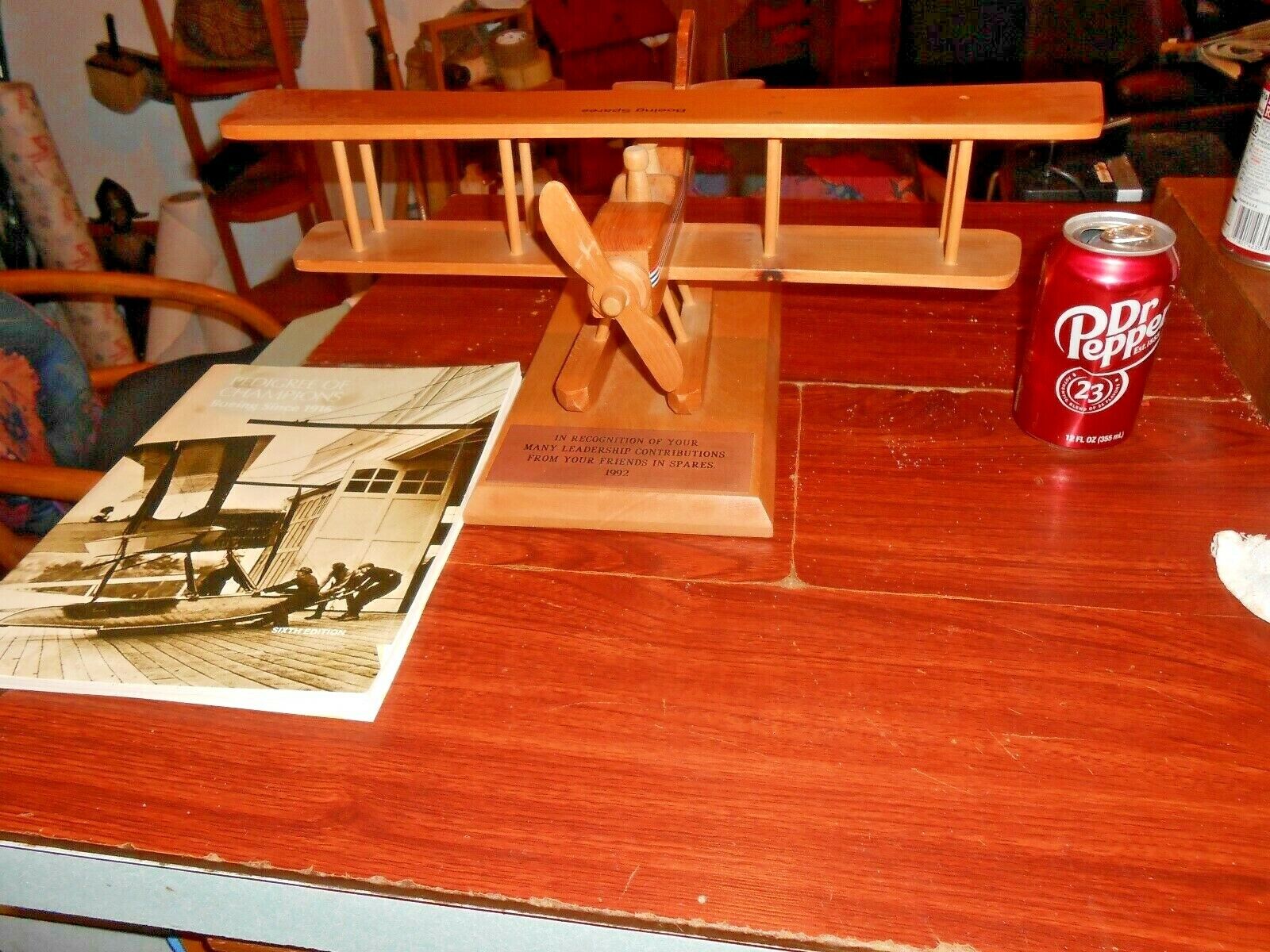 Vtg Boeing SPARES Award Model Wood BiPlane Airplane 20\