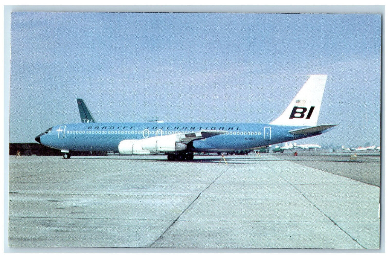 c1970s Braniff B-707 N7099 Airplane #63  Historical Aircraft Vintage Postcard