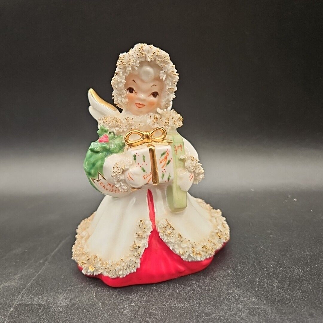 Vintage Napco Christmas Xmas Angel S116B Ceramic Figurine Spaghetti Trim Japan