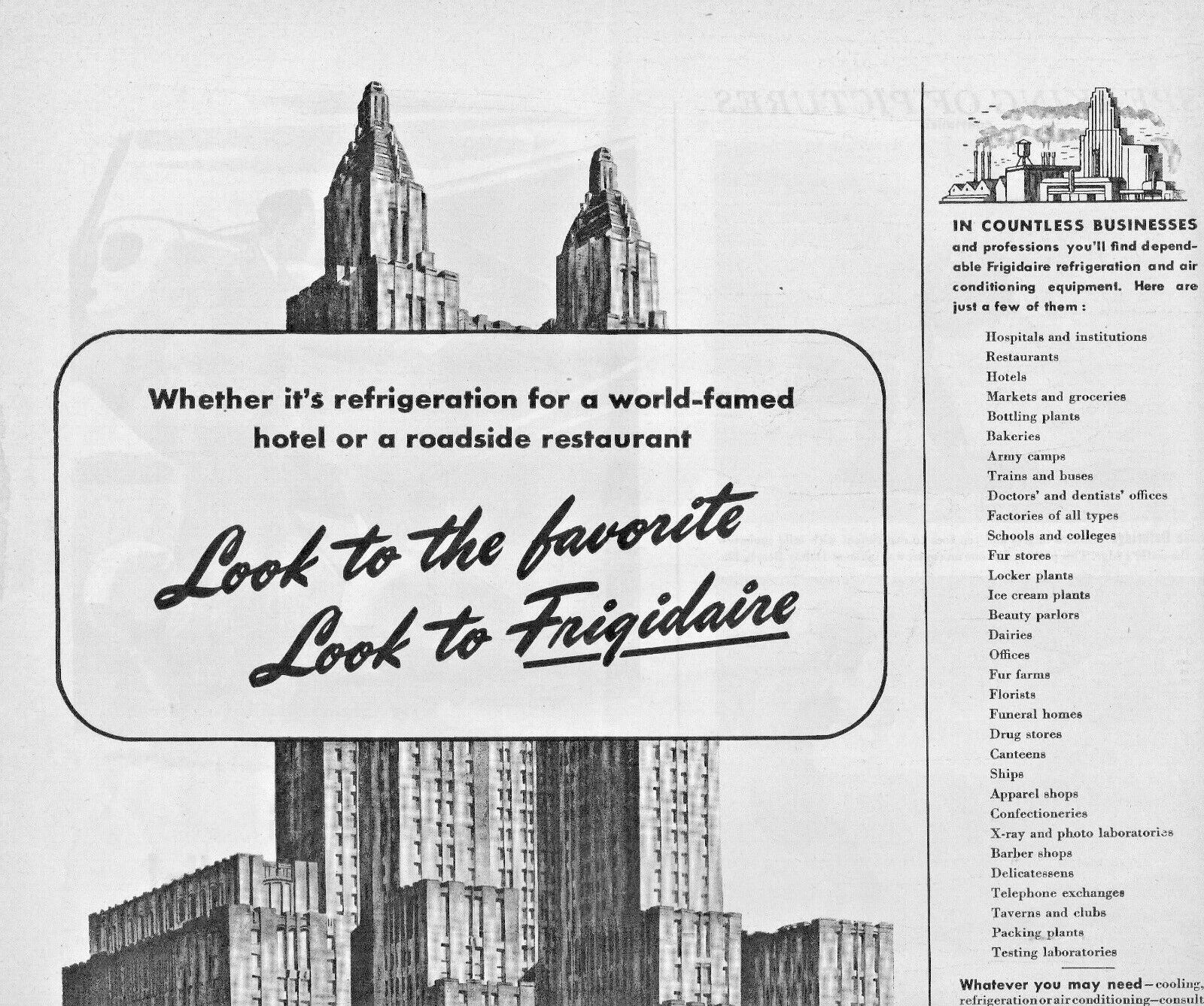 1945 Frigidaire Vintage Print Ad Waldorf Astoria New York City Refrigeration  