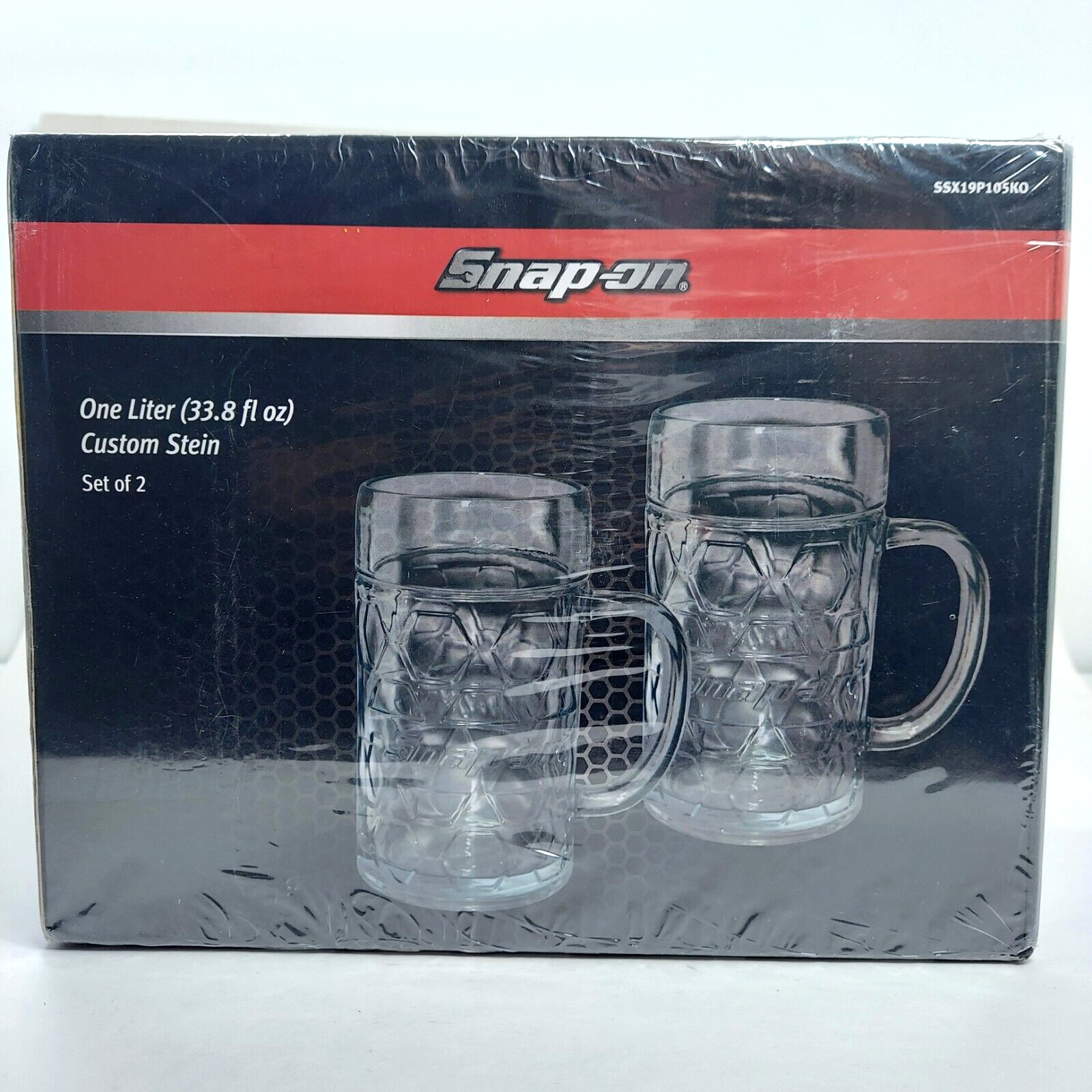 Snap-On Custom Stein Glass Mug Set of 2 One Liter Official Licensed Brand New