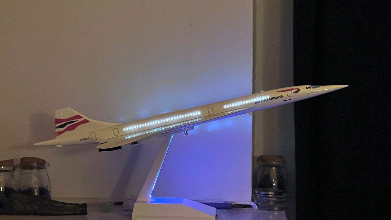 British Concorde LED Cabin Lights Large Plane Model Airplane NewDesign Stand50cm