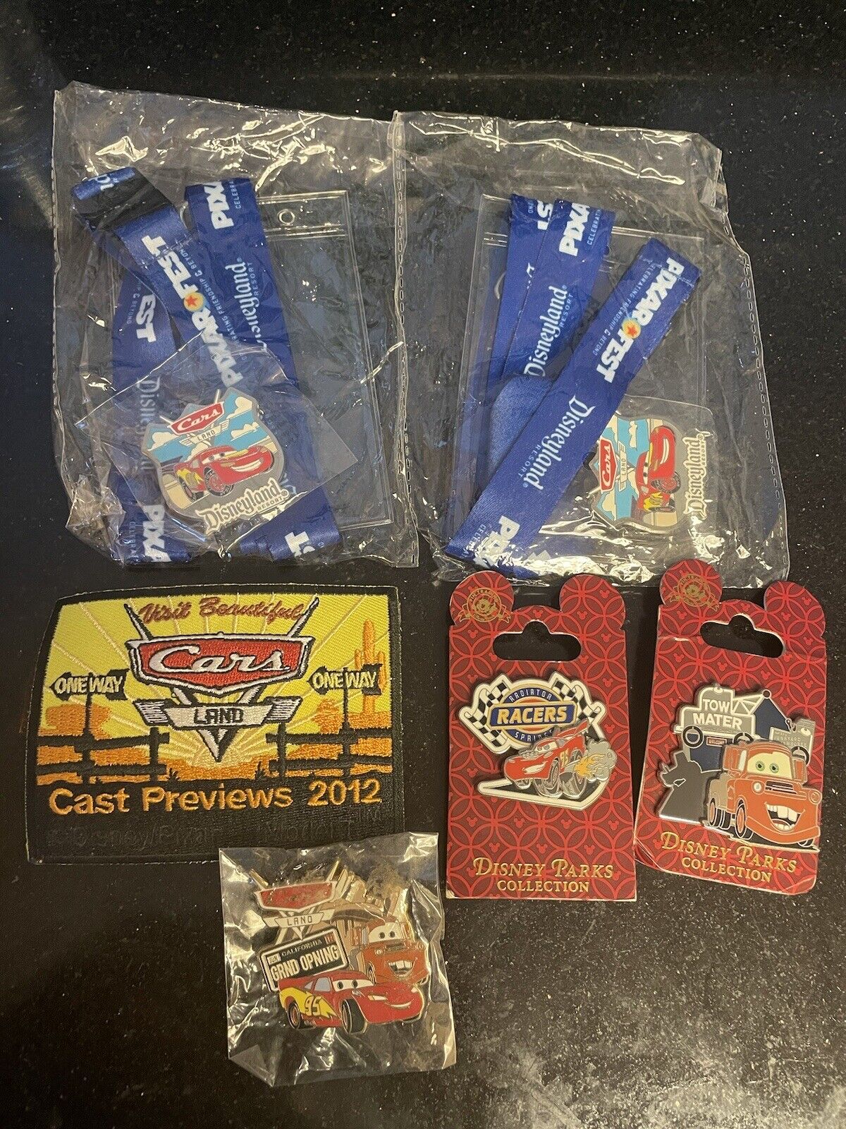 Disneyland DCA Cars Land Pin Lot of 5 Plus Cast Member Patch and Lanyards