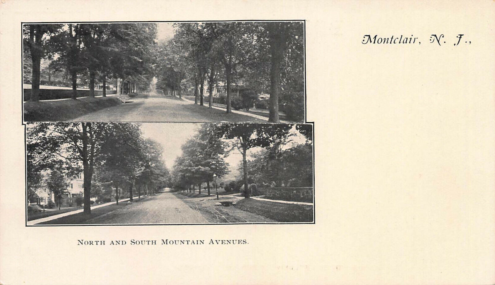 North and South Mountain Avenues, Montclair, N.J., Very Early Postcard, Unused