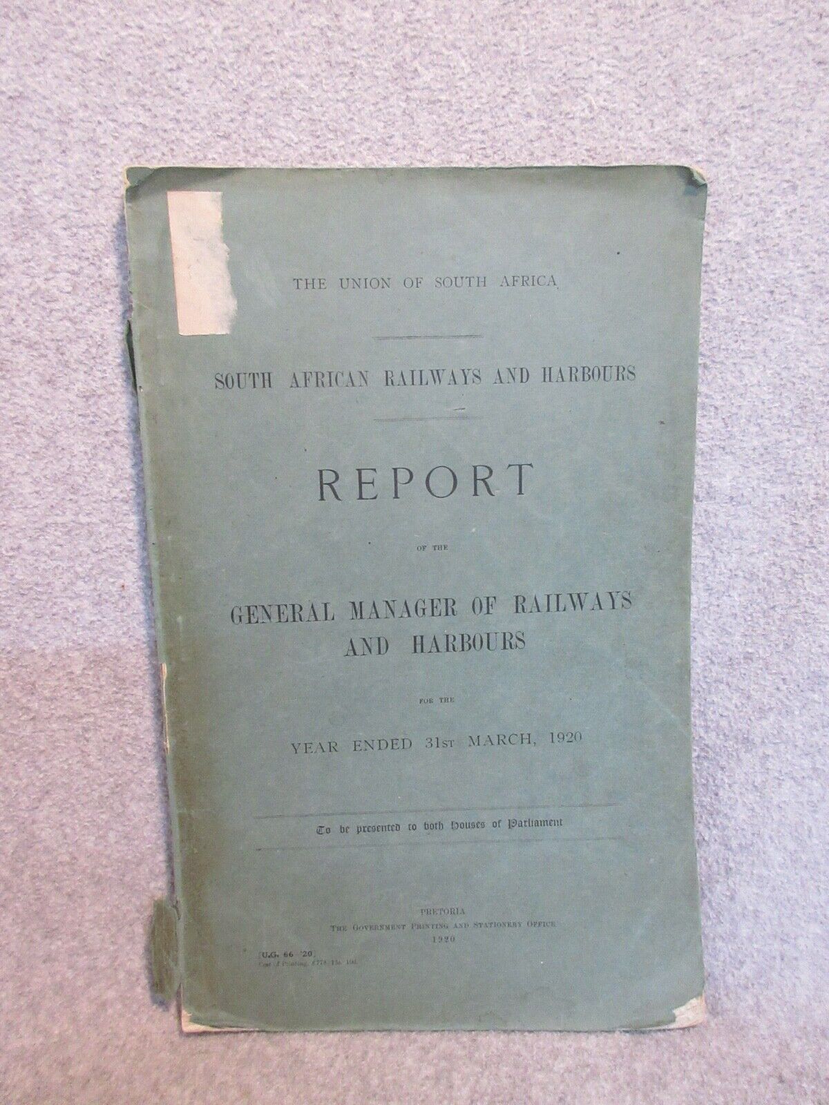 1920 SOUTH AFRICAN RAILWAYS and HARBOURS 300 Page REPORT for BRITISH PARLIAMENT