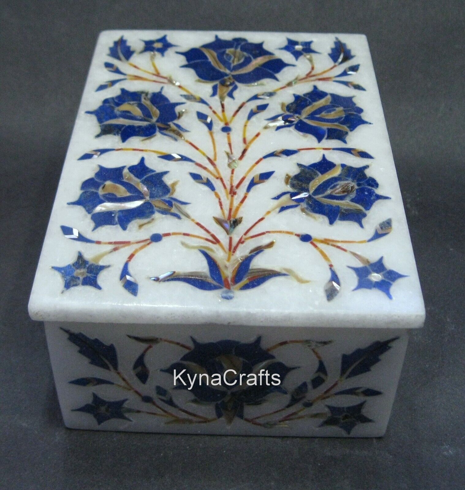 5 x 3.5 Inches White Marble Jewelry Box Floral Design Inlay Work Bangle Box