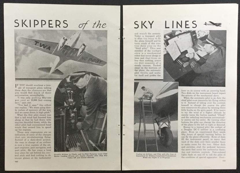 1935 TWA Douglas DC-2 Airliner Pilot pictorial *Skippers of the Sky Lines*