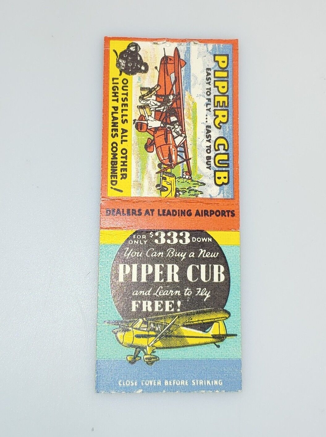 1940's Piper Cub Airplane Matchbook Cover 