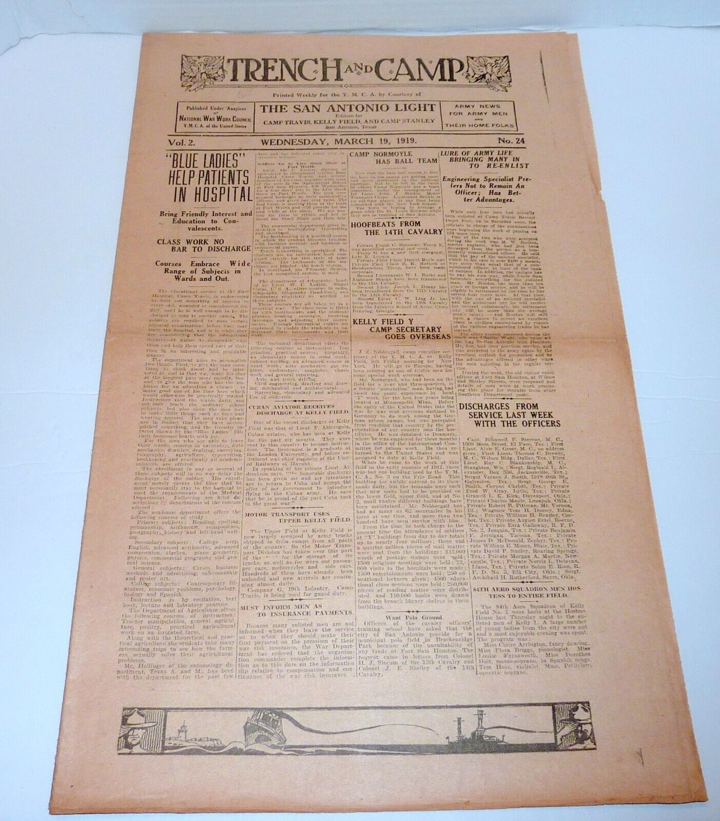 WWI  1919 THE SAN ANTONIO LIGHT CAMP TRAVIS KELLY FIELD NEWSPAPER  SUPER RARE