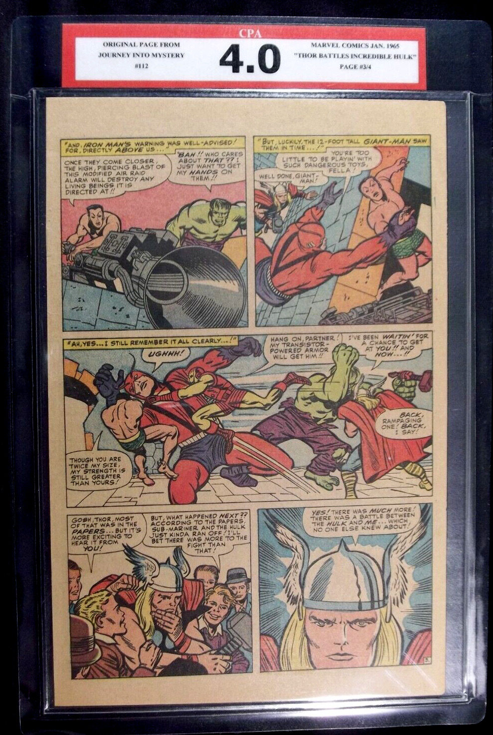 Journey Into Mystery #112 CPA 4.0 SINGLE PAGE #3/4  Hulk vs Thor