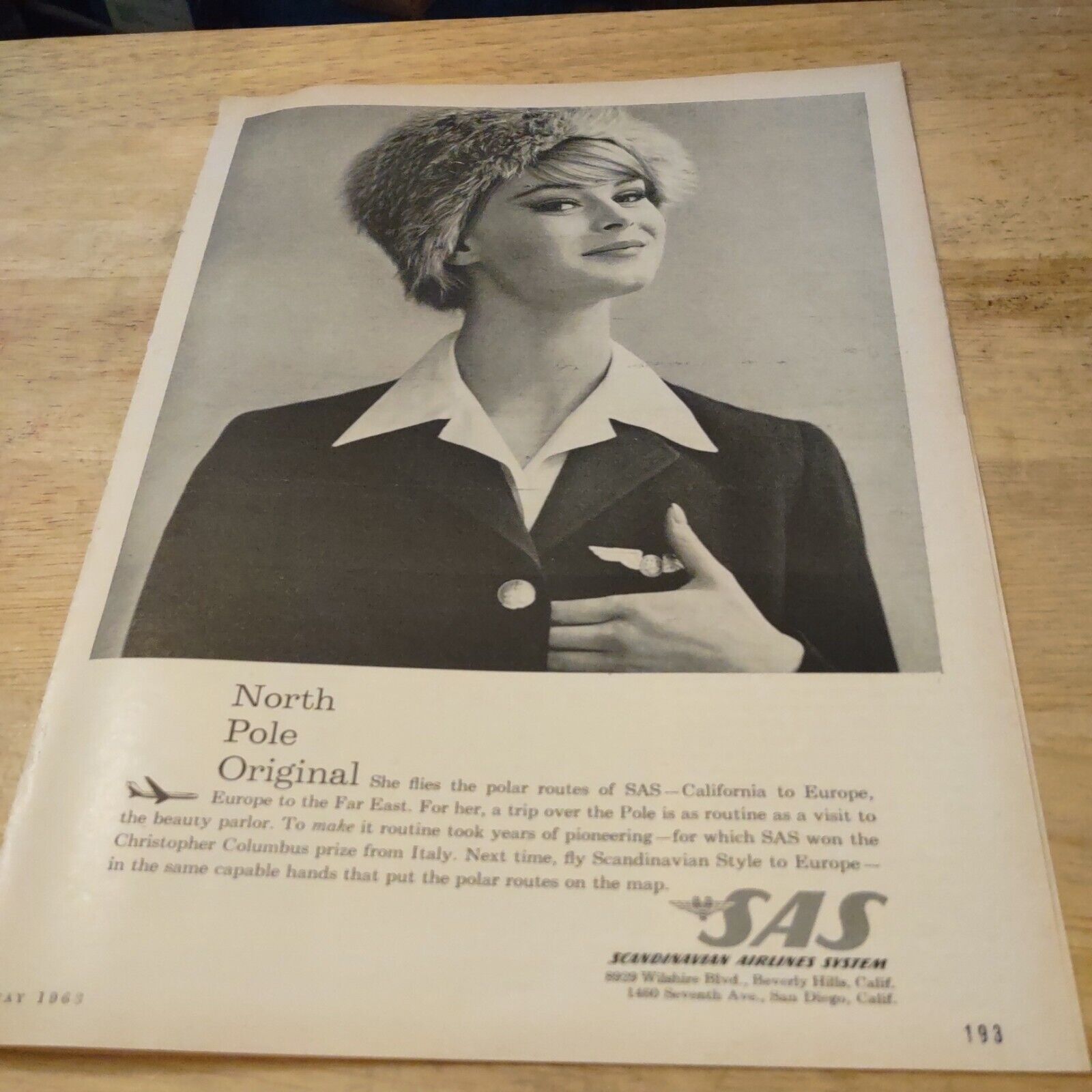 1963 SAS Scandinavian Airline System Magazine Ad