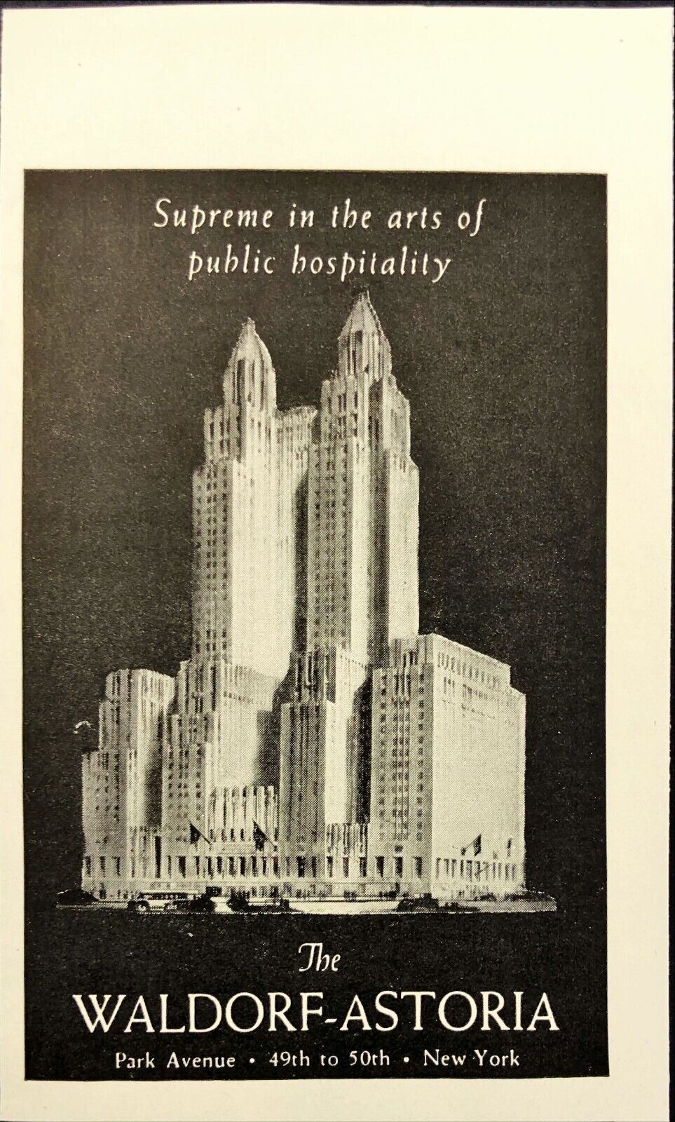 1946 The Waldorf-Astoria Hotel Park Avenue New York Vintage Print Ad