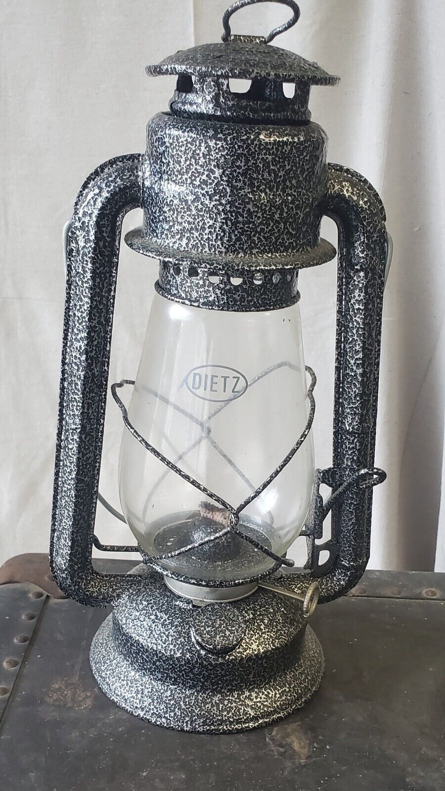 Vintage Dietz Kerosene Lantern Crackled Black and Silverc