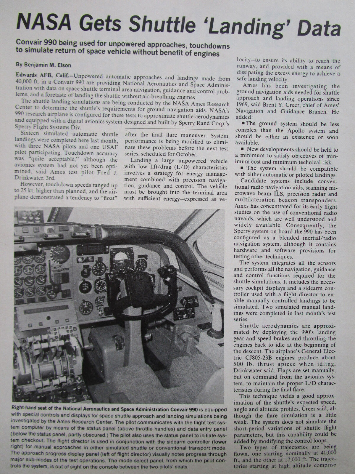 9/1972 ARTICLE 3 PAGES NASA GETS SHUTTLE LANDING DATA CONVINCE 990