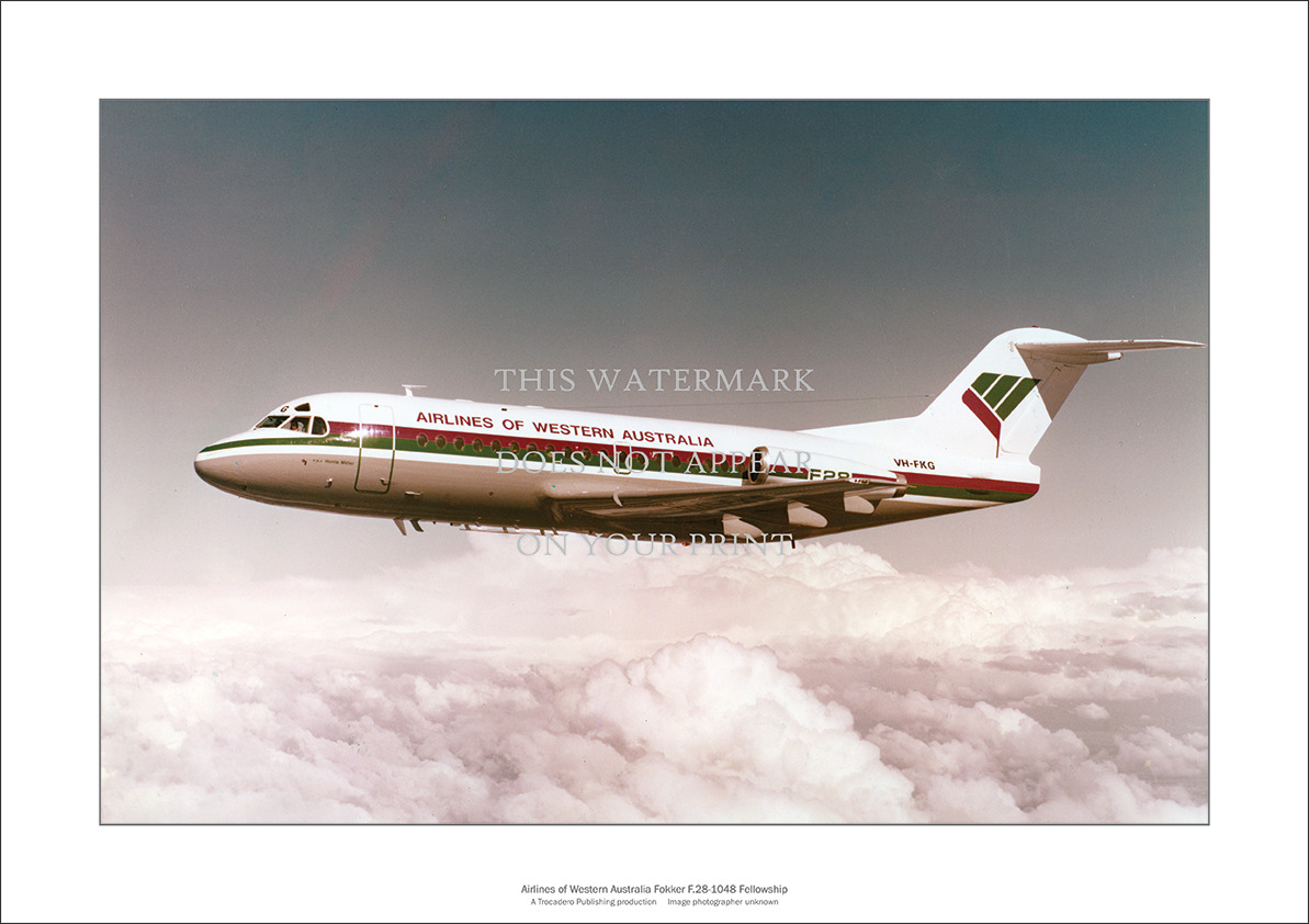 Airlines of Western Australia Fokker F.28-1048 A3 Art Print – 42 x 29 cm Poster