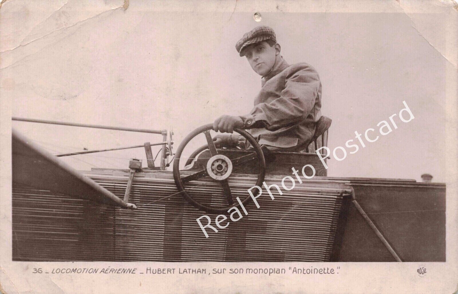 RPPC Hubert Latham in Monoplane Antoinette Aerial Locomotion Aviation Postcard