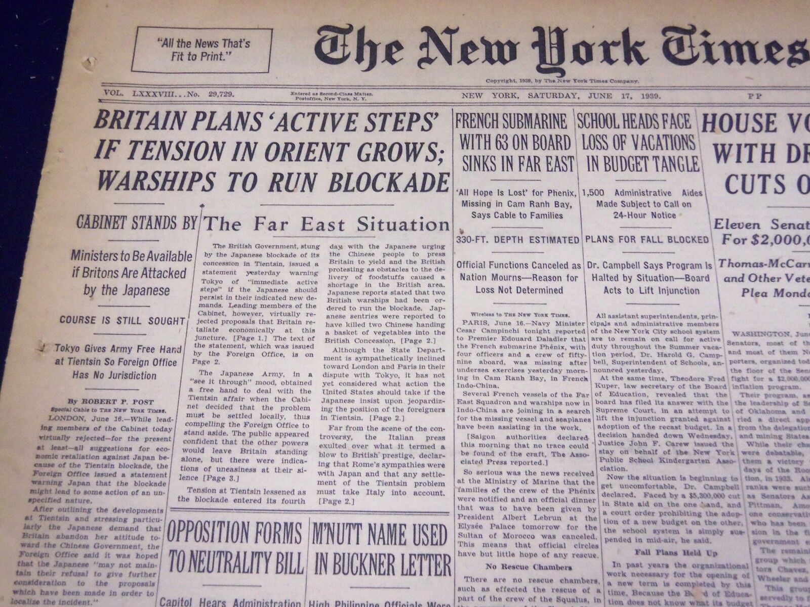 1939 JUNE 17 NEW YORK TIMES - BRITAIN PLANS ACTIVE STEPS IN TENSION - NT 594