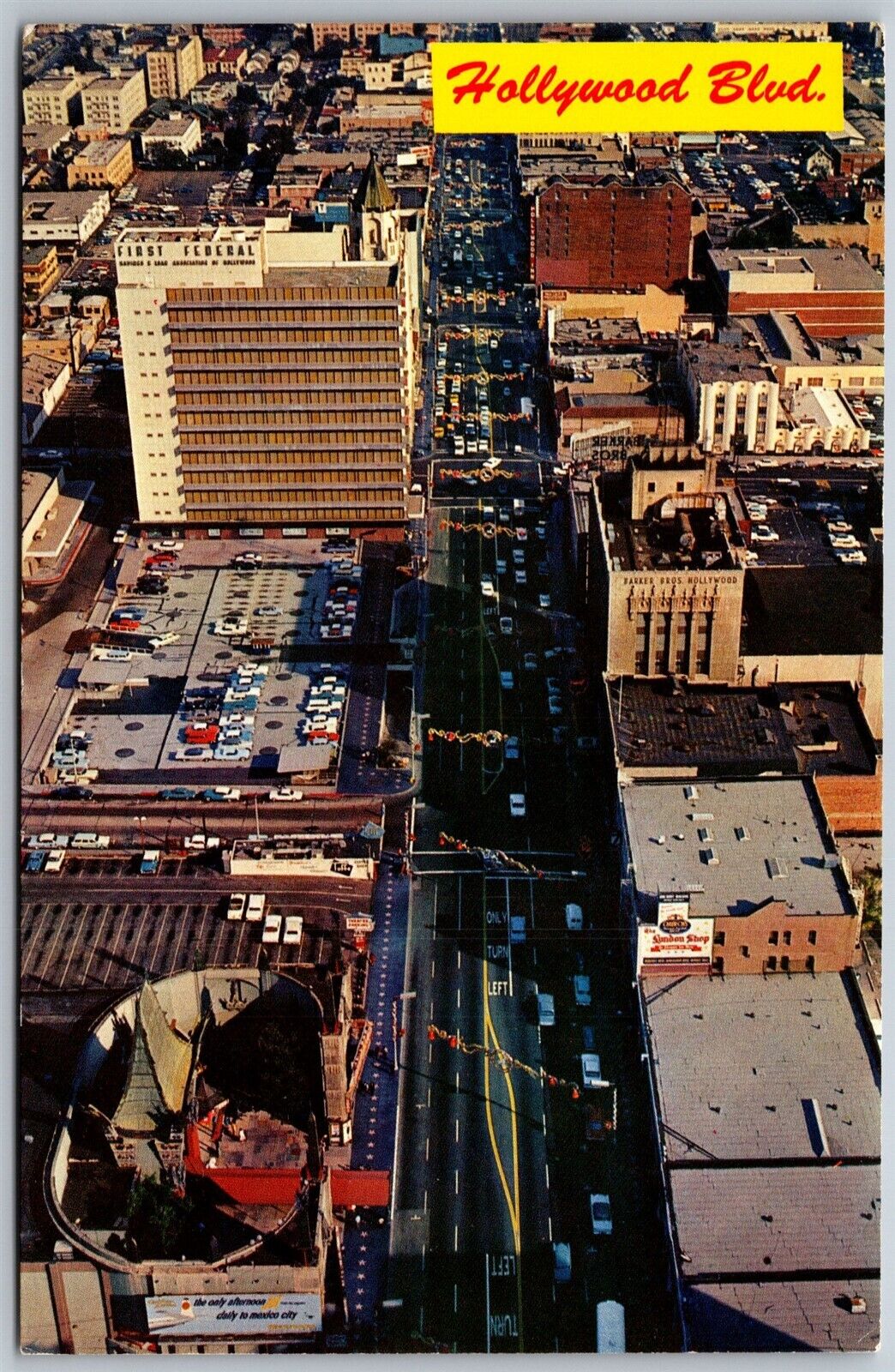 Vtg California CA Hollywood Boulevard From Helicopter Street View Postcard